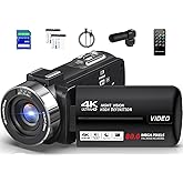 Peryoua Camcorder Video Camera HD 4K 80MP 18X Digital Zoom 3.0 IPS Screen Vlogging Camera for YouTube IR Night Vision Camera Video Recorder with 32GB SD Card, Remote Control, 2 Batteries