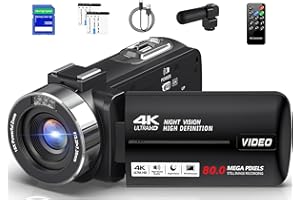 Peryoua Camcorder Video Camera 4K HD 80MP Vlogging Camera for YouTube IR Night Vision Camera 18X Digital Zoom 3.0 IPS Screen Video Recorder with 32GB SD Card, 2 Batteries, Remote Control