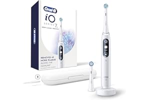 Oral-B iO Deep Clean + Protect Rechargeable Electric Toothbrush, White with a iO Series 7 Toothbrush, 2 Replacement Brush Heads, and a Charging Travel Case