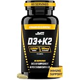 JYM D3 + K2 Supplement, 5000 IU Vitamin D3, 100 mcg K2 MK7-60 Veg Caps | Bone, Heart &amp; Immune Health Support, Enhanced Calcium Absorption, Vitamin D3 &amp; K2 as MK7, Men &amp; Women