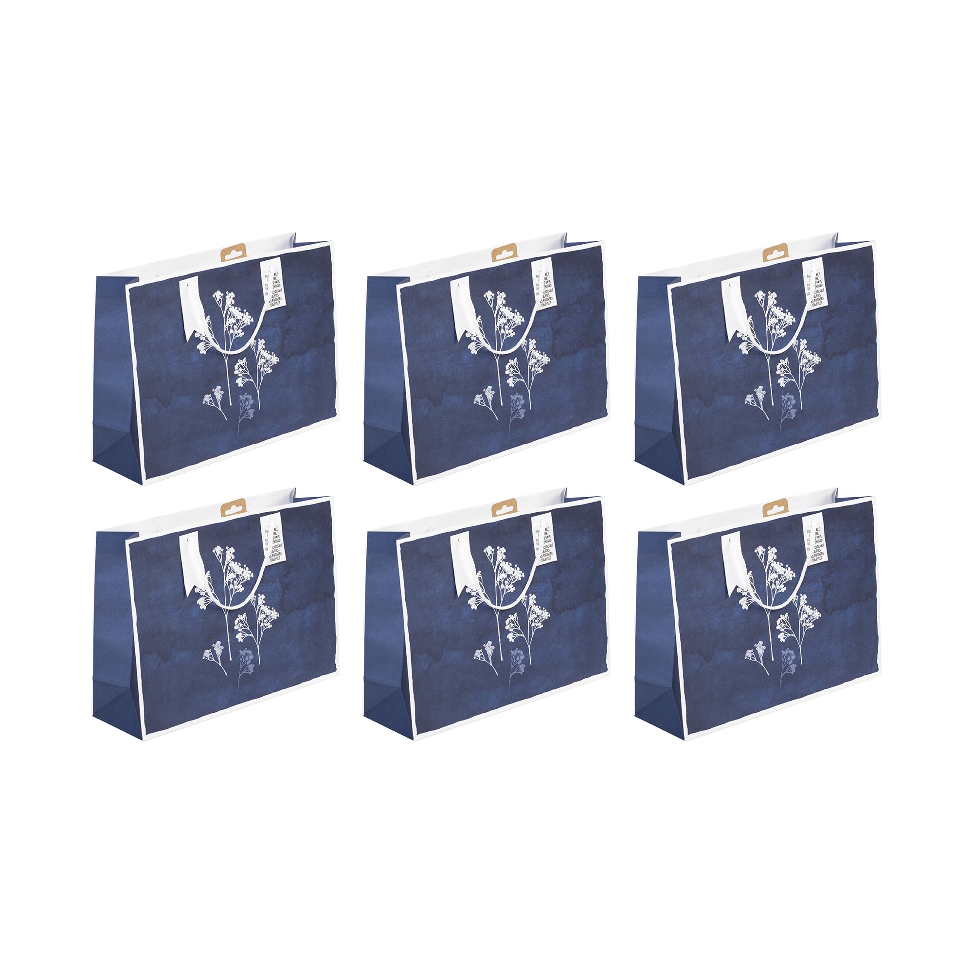 Clairefontaine 32496-6Cpack - Set of 6 White Kraft Gift Bags - Shopping - 37.3x11.8x27.5cm - 210g - Cyanotype Pattern - Gift packaging, ideal for games, Puzzles