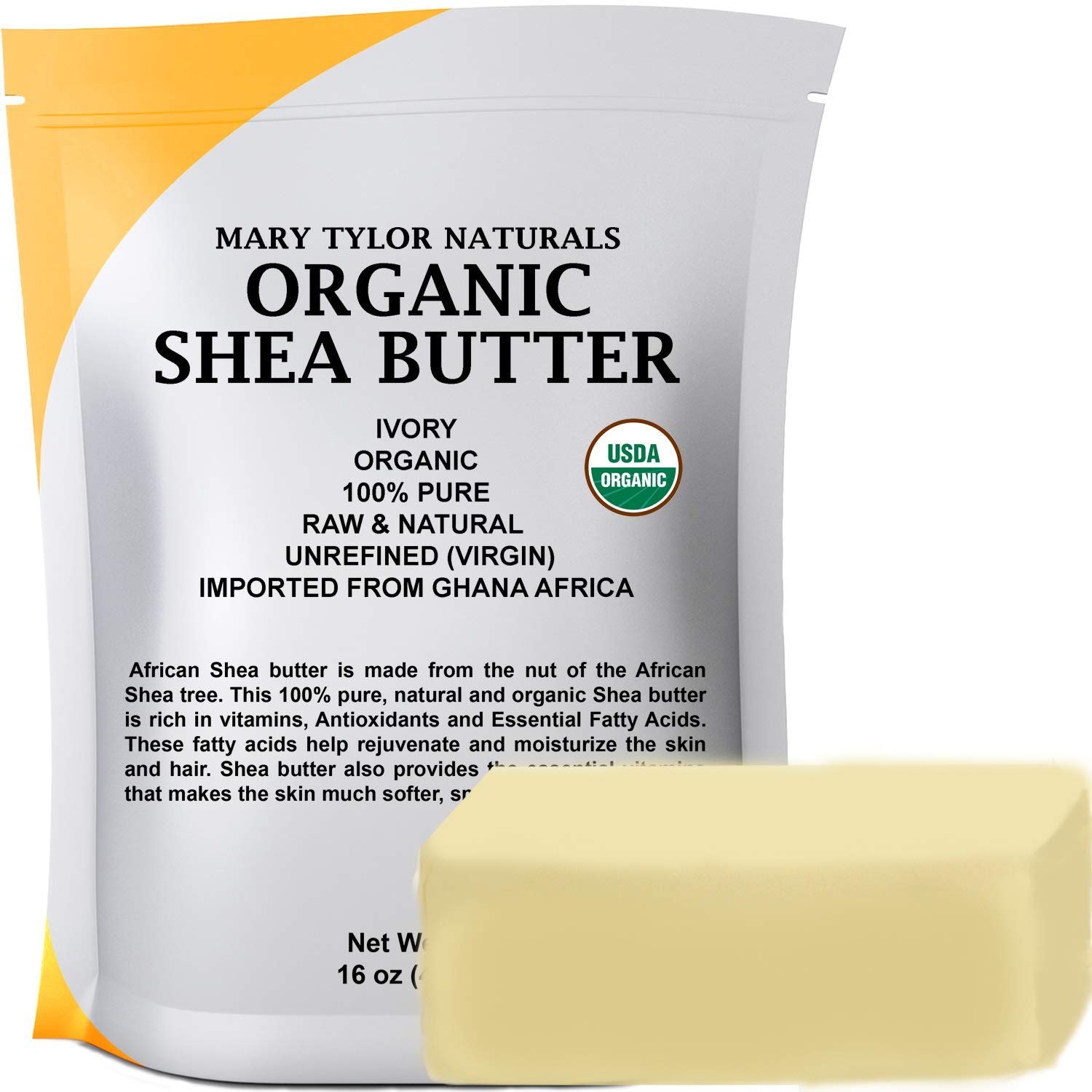 Organic Shea butter (1 lb) USDA Certified, Raw, Unrefined, Ivory From Ghana Africa, Amazing Skin Nourishment, Eczema, Stretch Marks and Body by Mary Tylor Naturals : Beauty