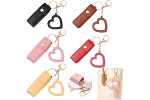 KuuGuu 5 PCS Lipstick Holder Keychain PU Leather Potable Chapstick Holder with Mirror Soft Lip-Balm Holder Travel Storage Case, Lipstick Pouch, Mini for Chapstick Perfume Fingernail Polish