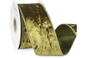 Ribbli Spring Moss Velvet Wired Ribbon 2.5 Inch Crushed Velvet Christmas Ribbon for Gift Wrapping Christmas Tree Decoration Crafts Wreaths Supplies-Continuous 10 Yards