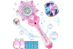 BELLOCHIDDO Bubble Wand - Princess Magic Wand Automatic Bubble Machine, Light Up & Music Snowflake Bubble Blower with Windmill & Bubble Solutions, Frozen Toys Birthday Gifts for Girls