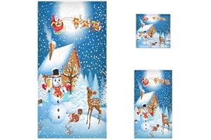Naanle Christmas Santa Snowman Soft Luxury Decorative Set of 3 Towels, 1 Bath Towel+1 Hand Towel+1 Washcloth, Multipurpose for Bathroom, Hotel, Gym, Spa and Beach