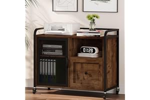 BON AUGURE Filing Cabinet for Home Office, Rolling Lateral File Cabinet with Storage, Wood Metal Printer Stand with Drawer Under Desk (Rustic Oak)