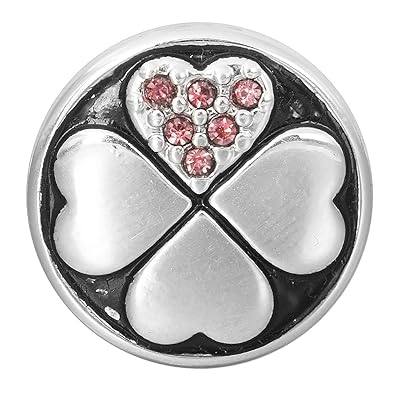 Andido Chunk 18 mm Kleeblatt rosa Strass für Chunks Armband Druckknopf Click Button NC0078-10AF
