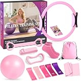 Vanlgs Pilates Kit 13Pcs Home Pilates Essentials Workout Kit with 13" Ring, 10" Ball and Resistance Bands for Women at Home Pilates Equipment Set for Beginners(Pink)