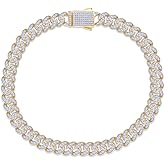 SAVEARTH DIAMONDS Round Lab Created Moissanite 6MM Width Cuban Chain Bracelet For Men In 14k Gold Plated 925 Sterling Silver (VVS1 Clarity, 2.50 Cttw), Gift For Him