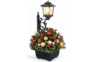 PASAMIC 2 in 1 Outdoor Flower Pots for Real or Fake Flowers, Solar Lamp Post Lights - Wall Mount or Freestanding, Waterproof Decorative Lamp for Lawn, Patio, Front/Back Door