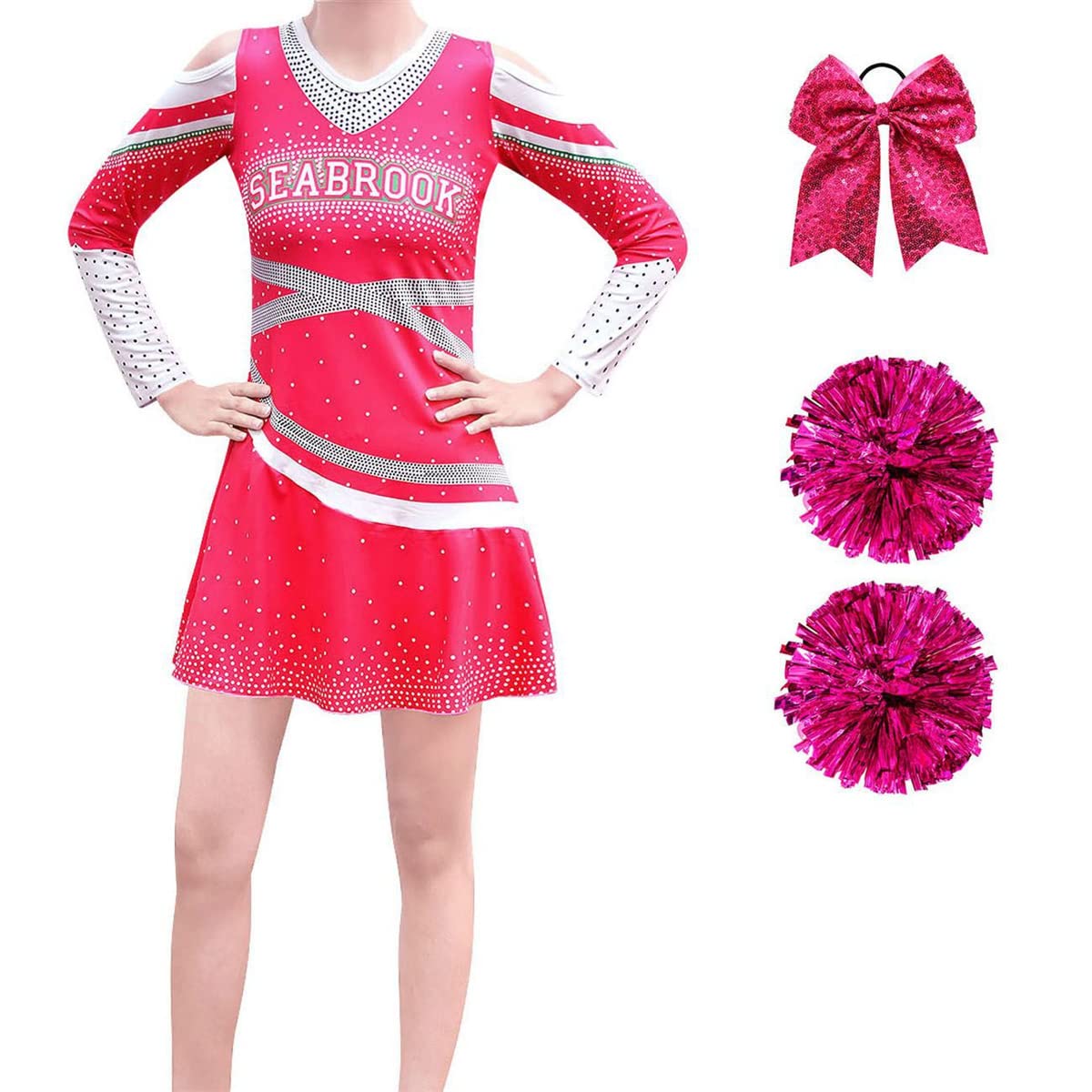 laughZuaia Kids Cheerleader Outfit Girls Pink Dresses With Poms Poms Children Carnival Party Halloween Fancy Dress Up Costume 4-10 Years(9-10 Years, Style 6)