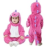 LOLANTA Toddler Dinosaur Animal Costume Unisex Baby Kids Flannel Hooded Romper Jumpsuit Dress Up Outfit