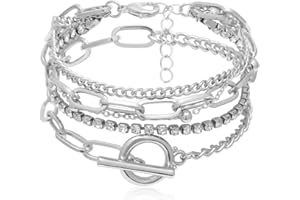 CAIYAO Layered Chunky Chain Lock Pendant Bracelets Statement Bohemian Adjustable Toggle Crystal Charm Wrist Bangles Link Jewelry for Women Gift