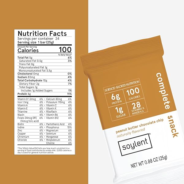 SOYLENT SNACK MINI PROTEIN BARS – PEANUT BUTTER CHOCOLATE CHIP, 1G SUGAR, PROTEIN BARS, GLUTEN FREE, 6G OF VEGAN ENERGY – 24 COUNT