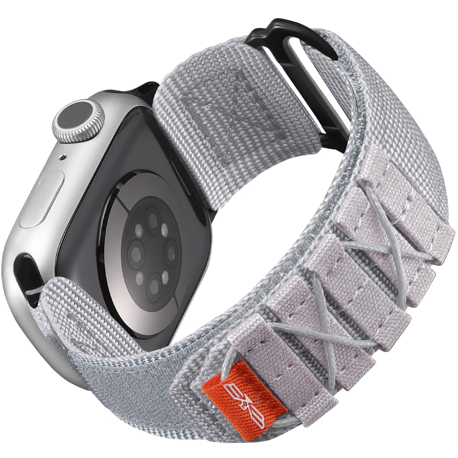 Bandletic Compatible with Apple Watch 11 10 Band 42mm 41mm 40mm 38mm for men, Nylon Rugged Tactical Sport Loop Wristbands Replacement Strap for iWatch Series 9 8 7 6 5 4 SE 3 2 1, S-White Grey
