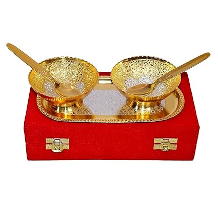 Urban Crafts India Royal Gold and Silver Plated Brass Bowl - Set of 5 Pcs