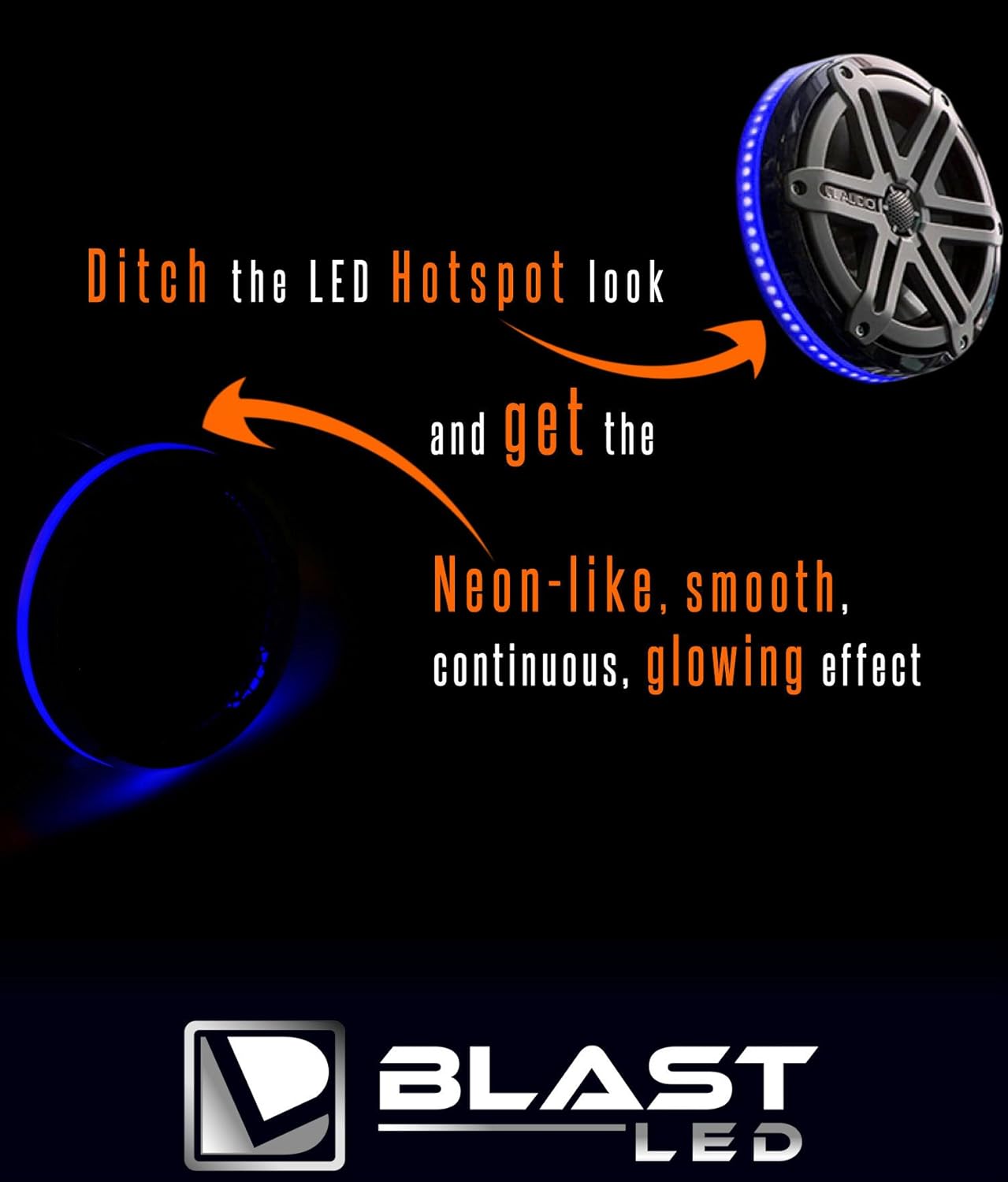 BLAST 2pc LED - LED Speaker Light Rings for JL Audio Marine 7.7 M770 MX770 Speakers - PRE-DRILLED for 6 Screw Holes