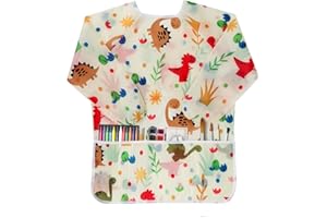 BAHABY Kids Art Smocks Painting Smock with Long Sleeve and 3 Pockets for Age 3-8
