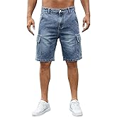 LONGBIDA Men's Loose Fit Denim Cargo Shorts with Multi Pockets