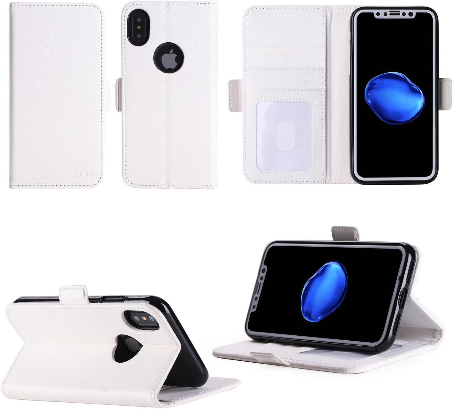 XEPTIO Apple iPhone 7 Pro 5.5 Inches: Luxe White Leather Wallet Case Style with Stand – Protective Case for iPhone 7 Pro 5.5 White with Door Cards – Accessories Pochette Exceptional Case.