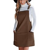 CUPSHE Women's Corduroy Overall Dress Square Neck A Line Fall Pinafore Mini Dress with Pockets
