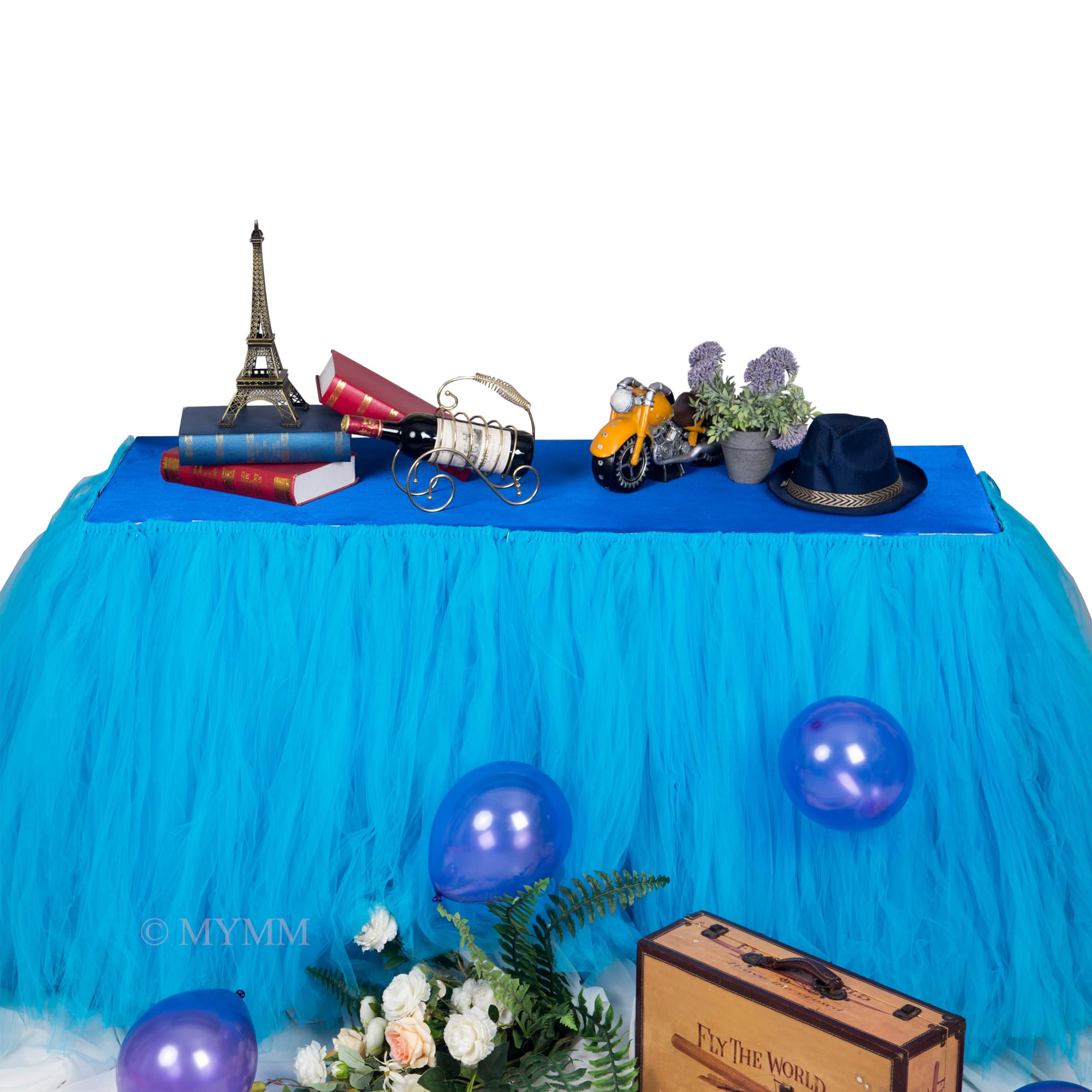 MYMM 3ft / 91cm Blue Table Skirt, Romantic Tulle desk gauze, Table Decoration, Snowflake Wonderland Tutu Table Cloth, for Baby Shower, Wedding, Birthday, Party, Bar, Prom, Valentine's Day Christmas