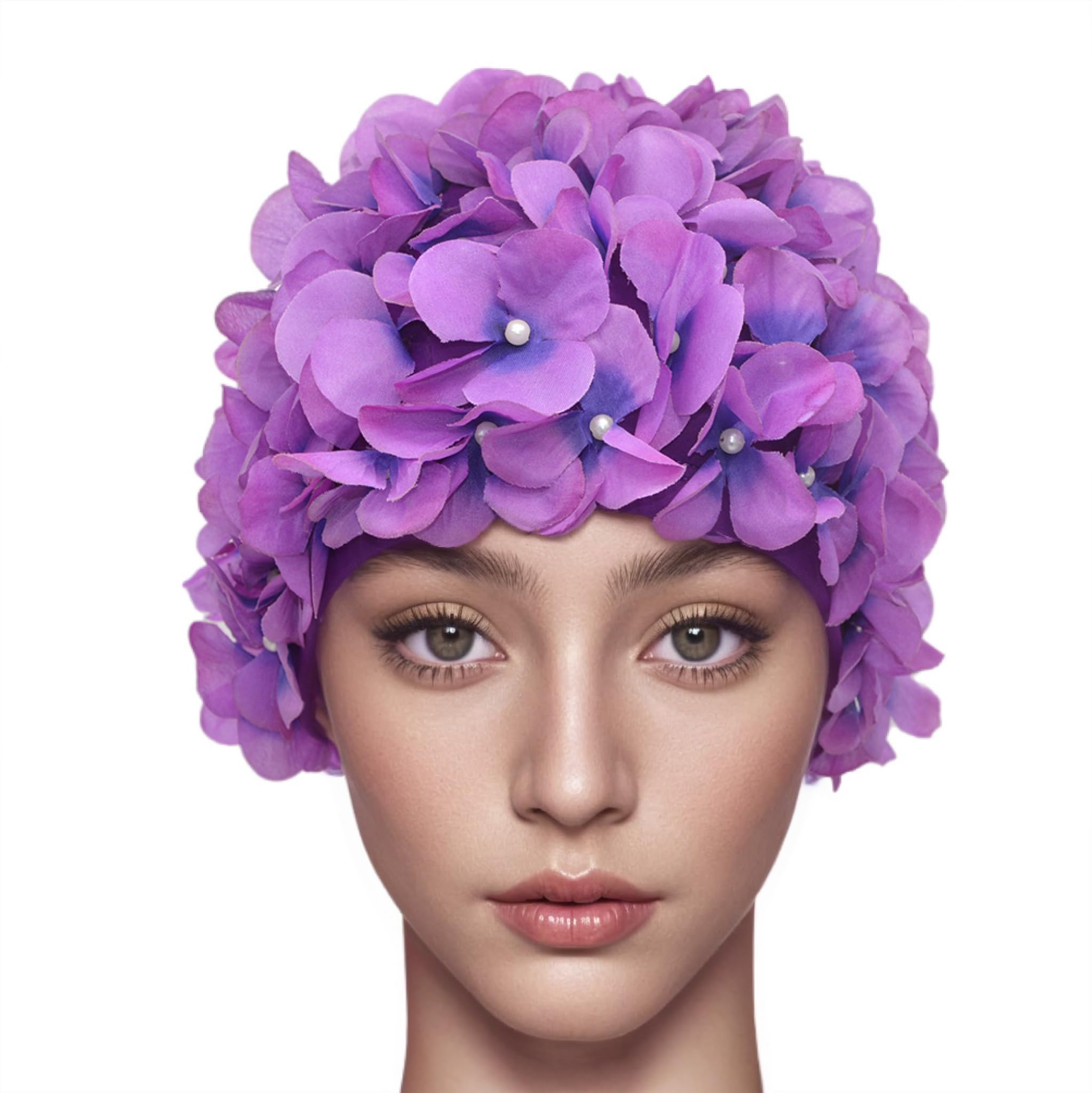 Medifier Vintage Floral Petal Retro Swim Caps Bathing Caps for Women Purple