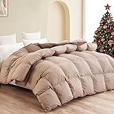 SNOWMAN Premium Down Comforter Queen Size, Luxurious All Season Duvet Insert with Cotton Blended Fabric, 3D Baffle Box Design Hotel Bedding Comforter (Khaki,90"x90")