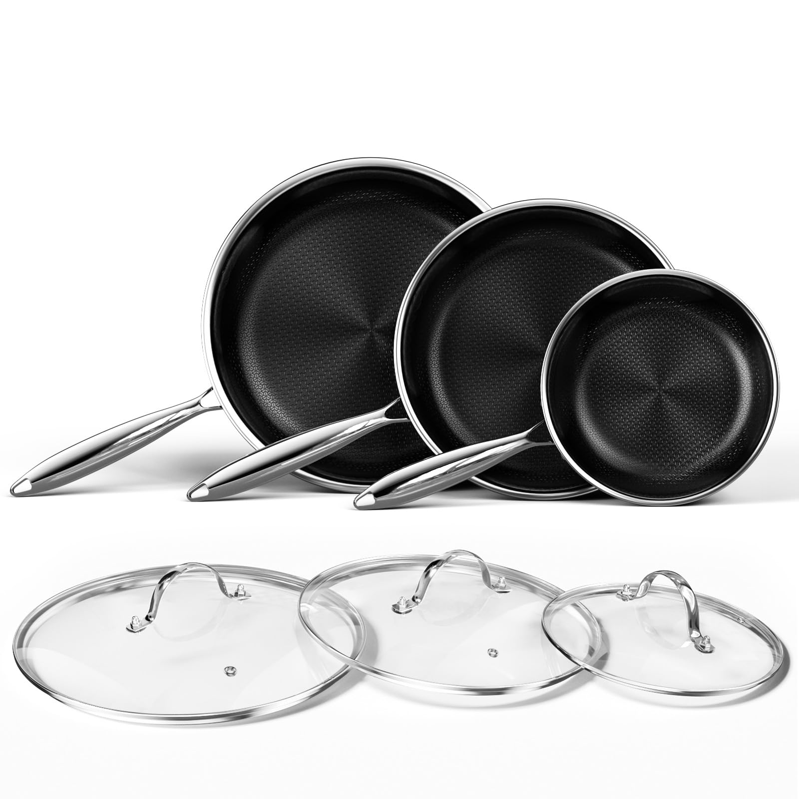 Photo 1 of Innerwell Nonstick Titanium Ceramics Stainless Steel Frying Pan Set, 6 Pieces Nonstick Honeycomb Stainless Steel Frying Pan Set, Non Stick Egg Omelet Cooking Pan Set, Induction Compatible, PFAS Free