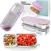 4 Pack Stainless Steel Lunch Containers for Adults, 304-Grade, 2-Compartments Snack Container & Lunch Box with Lids, Reusable Snap-on Lid Snack Containers Set, Meal Prep Lunch Box (24 oz / 700ml)