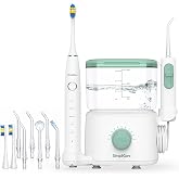 SimpliCare Electric Toothbrush with Water Flosser Combo | 2-in-1 Countertop Oral Care System | 10 Pressure Levels, 25&ndash;160 PSI | 20 oz. Tank, 6 Jet Tips &amp; 2 Brush Heads, BPA-Free Oral Irrigator (FC181)