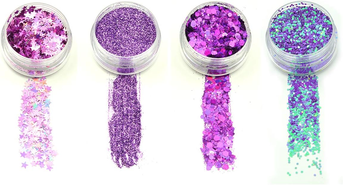 Unicorn Chunky Glitter Nail Iridescent Ultra-Fine Powder Star Flakes Face Body Hair Art Sequin Purple Glitters (4CGPD-02)