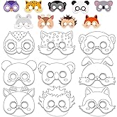 Lonfliness 63 Set Animal Coloring Mask Jungle Paper Crafts Kids Color Your Own Wild Blank DIY Mask Masquerade Birthday Party Dress-Up Decoration Favor School Classroom Activity Game Supplies Wildlife