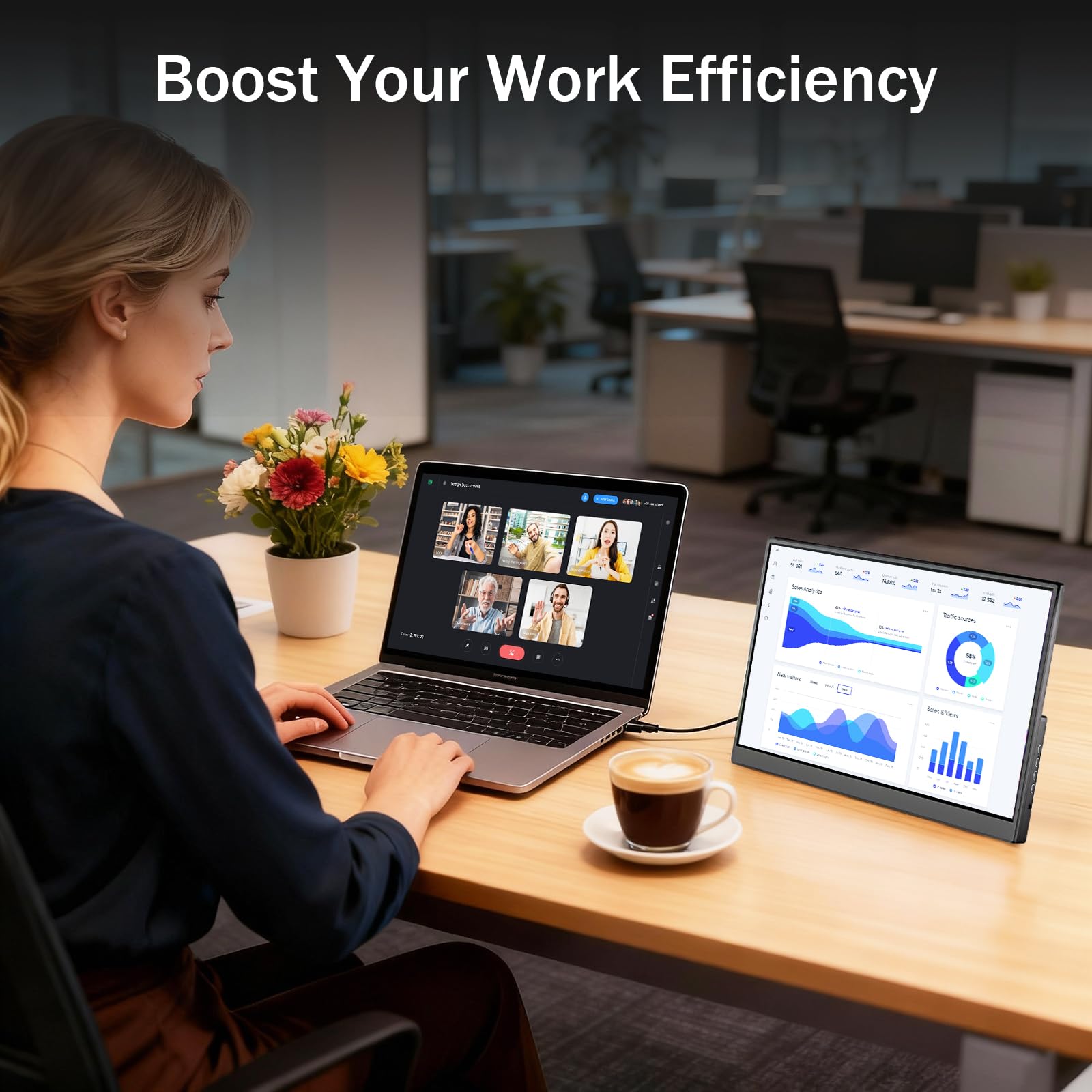 MSCMPOVA Portable Monitor 15.6 Inch 1080P FHD USB-C HDMI Ultra-Slim Travel Monitor with Kickstand & Speakers, IPS Gaming Display Screen Extender for Laptop PC Mac Phone PS Xbox Switch