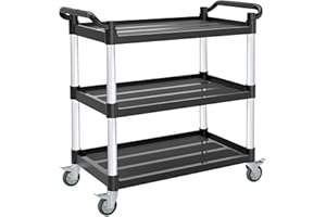 17Tek 3-Tier Rolling Utility Cart - 4 Anti-Tangle Lockable Quiet Casters, 540LB Large Capacity, Commercial Service Cart for R