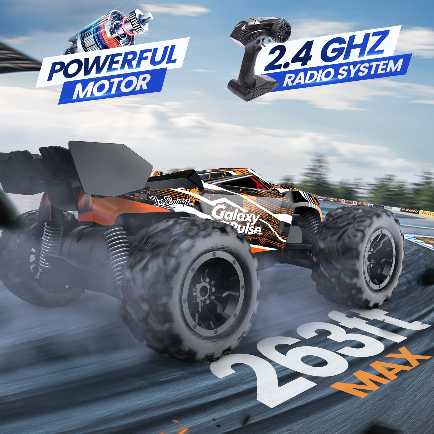 DEERC Ferngesteuertes Auto, 2.4Ghz Leuchtende RC Autos mit 2 wiederaufladbaren Batterien für 40 Minuten Spielzeit, All Terrain Off-Road Monster Truck Spielzeug für Jungen Kinder ab 8 Jahren 3