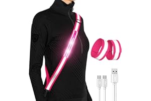 Fokia Kunbio LED Reflective Running Gear High Visibility Reflective Belt Sash with Armband for Walking at Night,Adjustable Running Safety Gear Light Up Running Belt for Runners Walkers Men Women