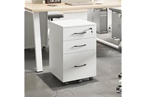 ALBSL File Cabinet With Lock, 3 Drawer Wood Rolling Filing Under Desk for Home Office, Storage Fits Letter/A4 Size, Mobile Printer Stand, White
