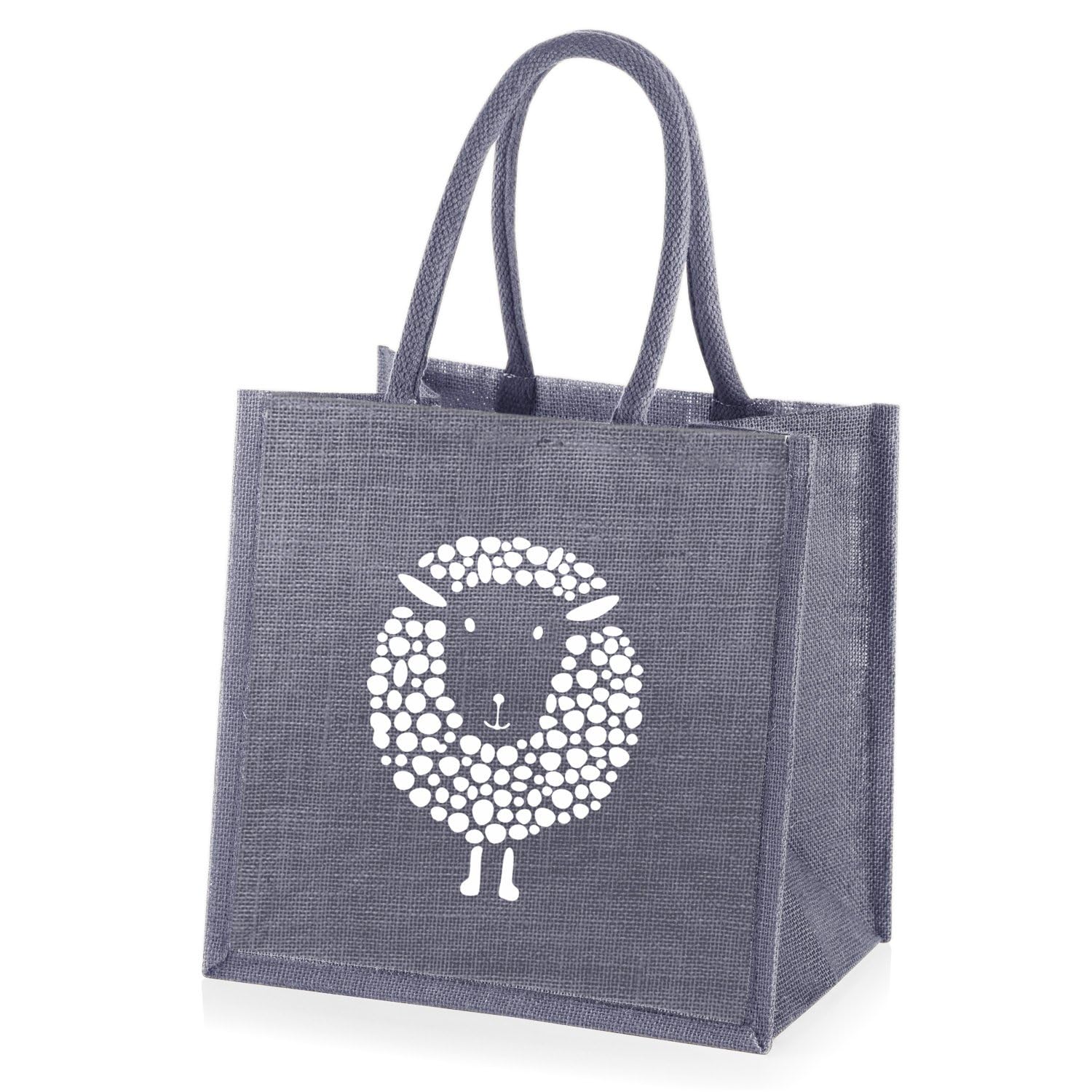 Yellowboots Medium Grey Jute Shopping Bag with White Sheep Print - 30 cm high x 30 cm Wide x 23 cm Depth