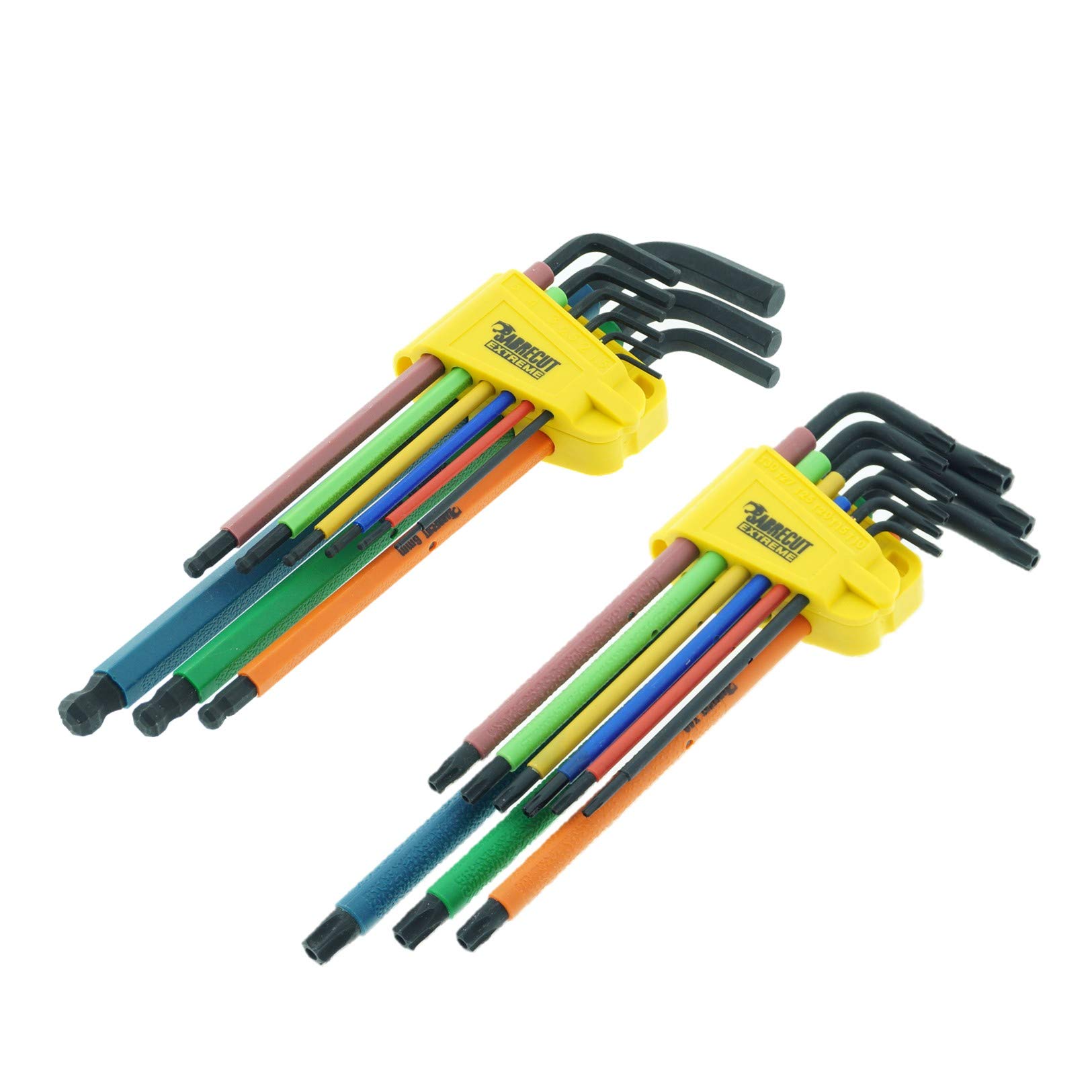 SabreCut 18 Piece SCTGKB1 Soft Grip Comfort Extra Long Black Oxide Hex Diamond Hex Plus and Torx Security Key Sets with Colour Coding - Sizes 1.5mm-10mm T10-T50