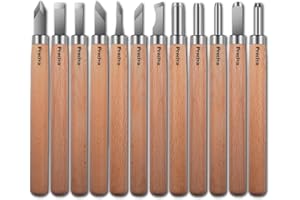 Preciva 12PCS Wood Engraving Tools Kit Wood Carving Tools Knife Kit Handmade Carving Knife for Sculpture DIY Handle Wax