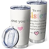 Equoza Sisters Gifts from Sister Birthday Gift for Women To My Sister I Love You Print Tumbler 20oz Stainless Steel Cups with Lid Travel Mug Coffee Cup
