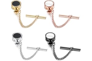 YADOCA 4 Pcs Mens Tie Tack Clutch with Chain Wedding Business Accessories Black Silver Gold Rose Gold Tone
