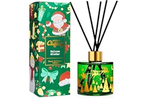 Xcleen Christmas Reed Diffuser, 6.7 Fl.Oz Balsam & Cedar Scented Diffuser with 6 Sticks, Long Lasting Reed Diffuser for Home, Bathroom Shelf Decor & Gift, Decorative Air Freshener Room Diffuser