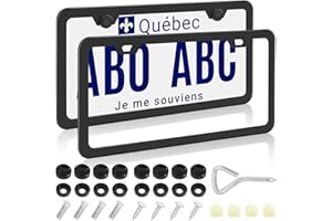 2Pcs Black License Plate Frames HADEEONG Stainless Steel License Plate Protector 2 Holes License Plate Cover with Screw Bolts