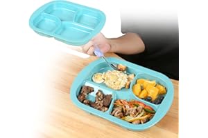 Ehucon Adaptive Melamine Divided Plate for Tremors,Elderly,Parkinsons to Self-Feeding,Non-slip and Weighted Dinnerware(Four-compartment plate)