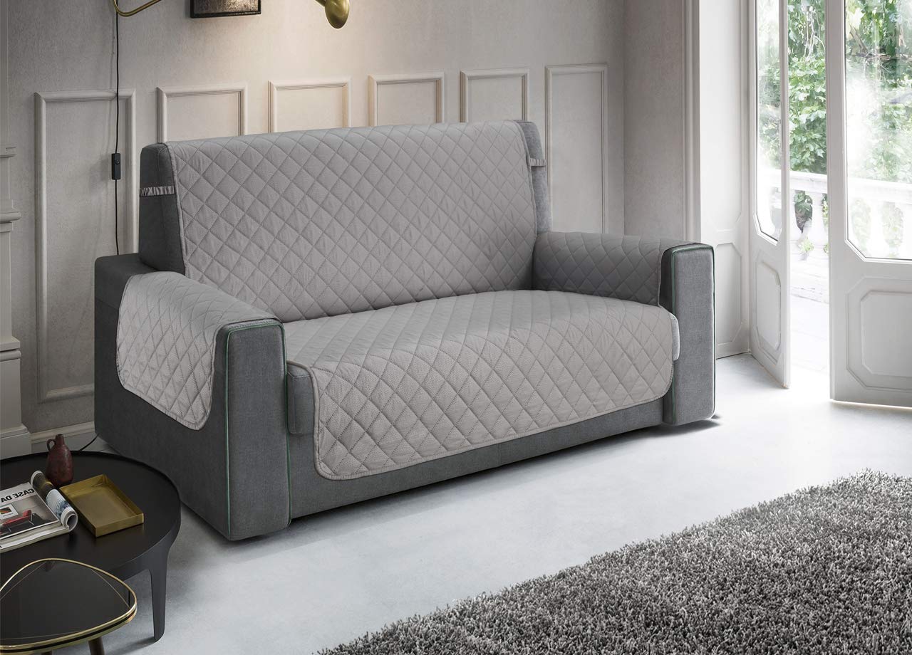 BIANCHERIAWEB Anti-Stain Non-Slip Quilted Waterproof Python Imperial 2 Seater Sofa Cover Grey