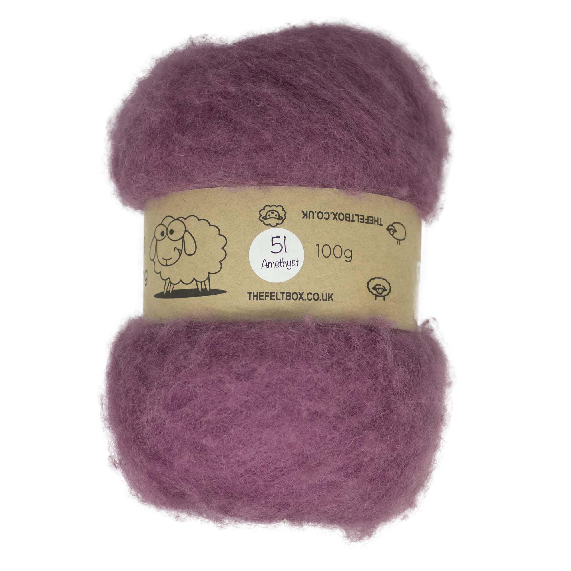 The Felt Box Needle Felting Wool Carded Batting : Short Coarser Mixed Together Fibres, Use as Core or Finish Wool 100 g | 3.5 oz- Amethyst #51
