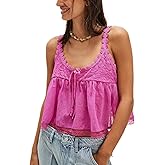 Women Y2K Lace Trim Tank Top Sleeveless Solid Color Tie Up Button Front Crop Top Summer Streetwear Going Out Shirt